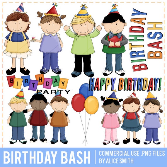 Birthday Bash - Commercial Use Clip Art by Alice Smith - Birthday Boy - Birthday Girl - Birthday Party - Sublimation Birthday PNG