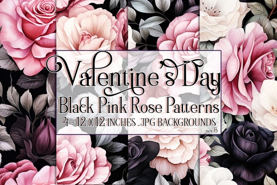 Valentine's Day, Romantic Valentine, Valentine Roses, Valentine Patterns, Flowers, Seamless Patterns, Black Roses, Pink Roses, Rose Pattern