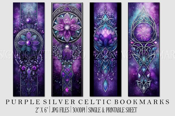 Irish Celtic Printable Bookmark, Irish Bookmark, Celtic Bookmark, Printable, JPG Bookmark, St Patrick's Day, Fantasy Bookmark, Purple Silver