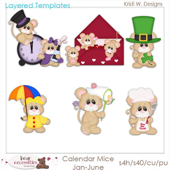 Calendar Mice - Layered Templates BUNDLE by Kristi W Designs | Holiday Mice | Mouse | Mouse Template | Seasons |