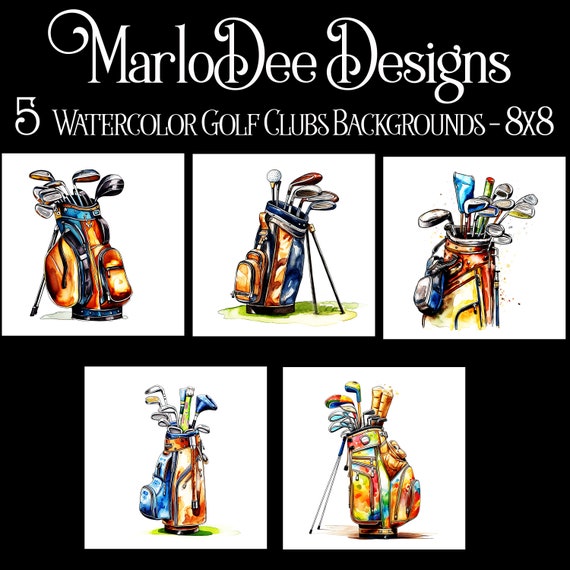 Golf Backgrounds, Father's Day, Sublimation, Watercolor Golf Clubs Style Backgrounds, 8x8, Card Toppers, Watercolor Golfing, Golf Club Bag