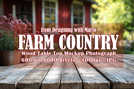 Farm Mockup, Country Mockup, Countryside Mockup. Front View Mockup, Wood Table Top Mockup Photograph, Red Barn, Farm Animals, Rustic, p4