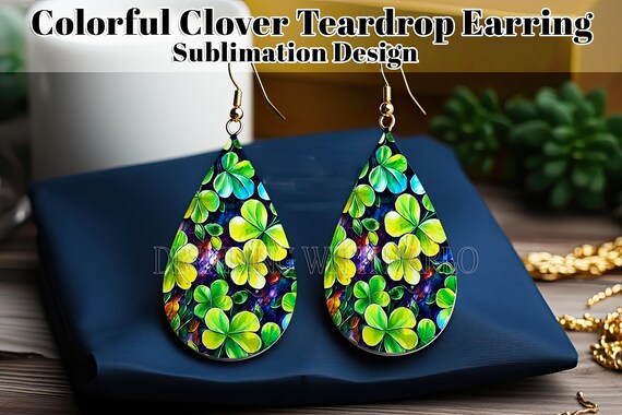 Shamrock Watercolor Teardrop Earring Digital Design, Celtic Earring, Irish Earring Teardrop Sublimation Design, St Patrick's Day - e2