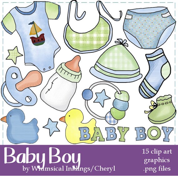 Baby Boy Accessories - Commercial Use Clip Art Graphics | Whimsical Inklings - Cheryl Seslar
