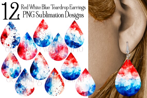 July 4th Teardrop Earring .PNG Sublimation Designs, Fourth of July Earrings, Watercolor Earrings, Sublimation PNG, Sublimation July 4th
