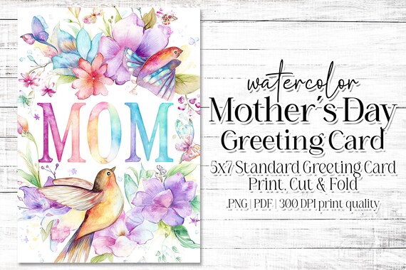 Happy Mother's Day Card - Card for Mom - Mother's Day Printable - 5"x7" - Greeting Card Printable - Watercolor Floral Printable Card