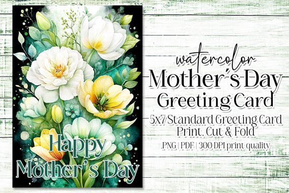 Happy Mother's Day Card - Card for Mom - Mother's Day Printable - 5"x7" - Greeting Card Printable - Watercolor Floral Printable Card