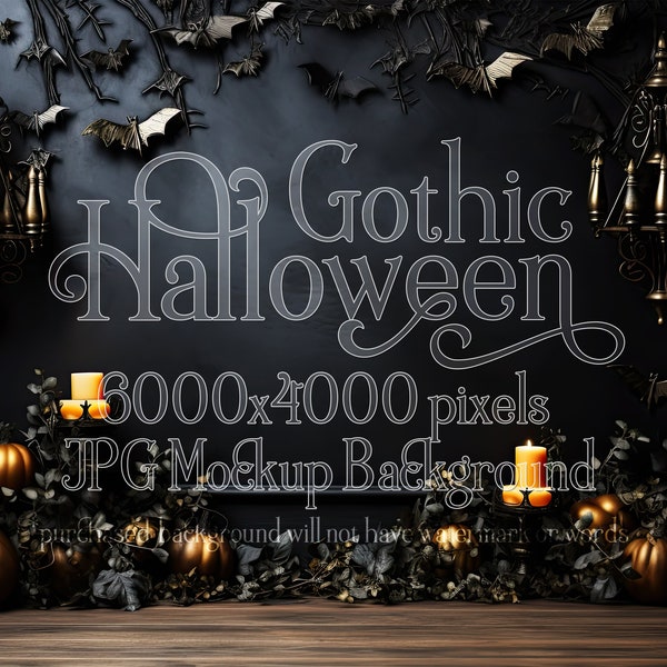 Gothic Halloween Background, Mockup, Halloween Mock-Up, Product Background Mockup, Stock Mock Up, JPG, Pumpkins, Bats, Black Background