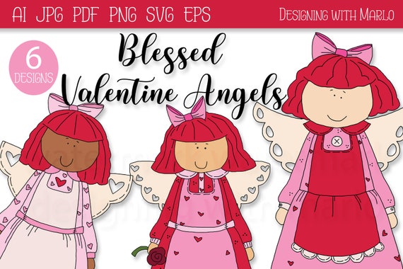 Blessed Valentine Angels SVG | Angel png | angel vectors | Valentine's Day Angel clipart | valentines png | Valentine's Day