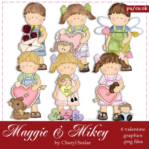 Maggie & Mikey Valentine Clip Art by Cheryl Seslar