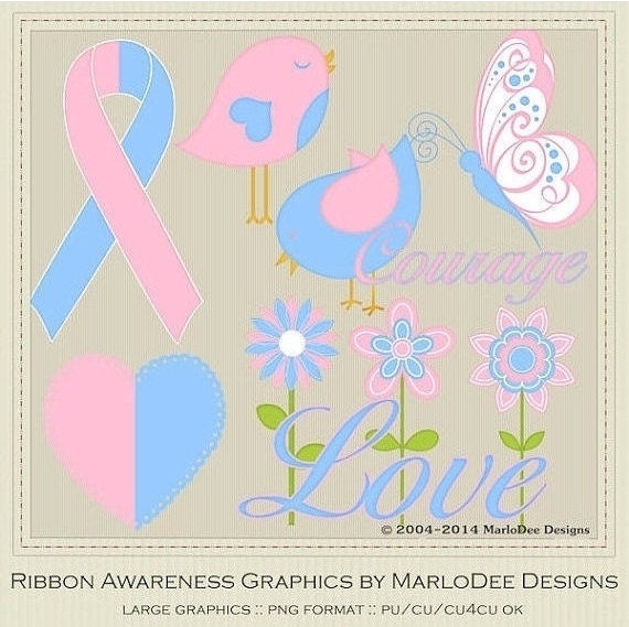 Commercial Use Clip Art Graphics | Pink & Blue Ribbon Awareness | Exclusive from MarloDee Designs