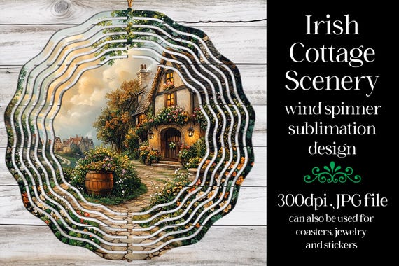 St Patrick's Day Wind Spinner | Irish Cottage Spinner |Sublimation St Patrick's Day | Irish Wind Spinner | Sublimation Wind Spinner | w3