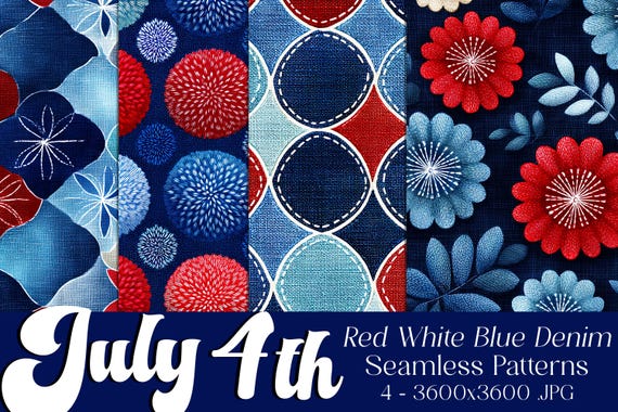 July 4th Seamless Patterns, July 4th Patterns, Denim Patterns, July 4th Geometric, 4th of July Denim, Denim Geometric Seamless Patterns
