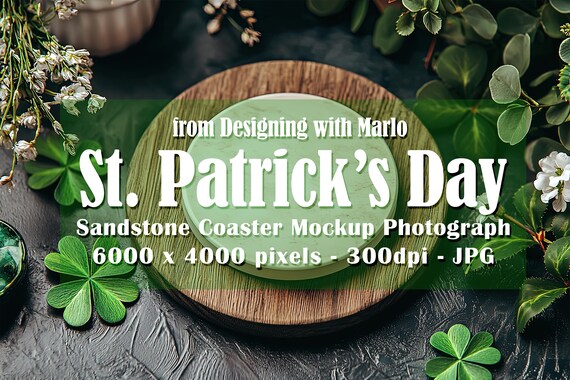 Sandstone Coaster Mockup, St Patrick's Day Mockup, Irish Mockup. St Patrick's Day Coaster, Irish Stock Photo, Coaster Photograph, p19