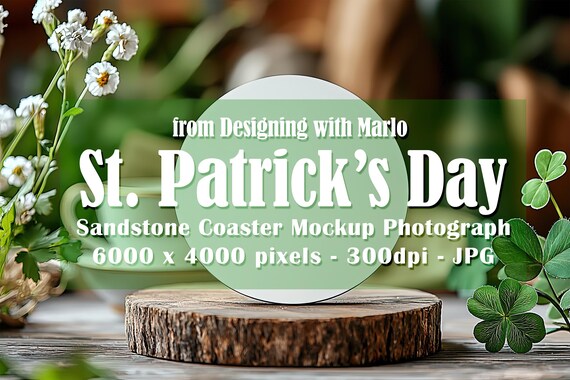 Sandstone Coaster Mockup, St Patrick's Day Mockup, Irish Mockup. St Patrick's Day Coaster, Irish Stock Photo, Coaster Photograph, p11