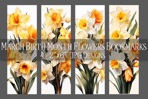 March Bookmark, Daffodil Printable Bookmark, Spring Bookmark, Printable, Floral Bookmark, Sublimation, Pisces Birthday Gift Idea, Jonquil