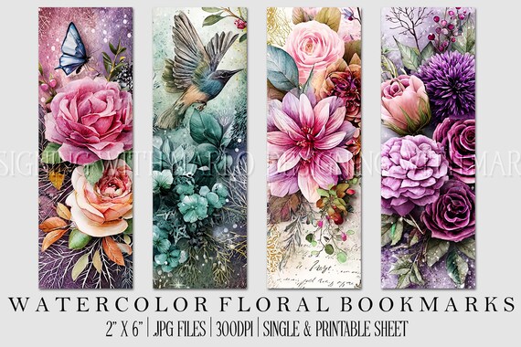 Floral Printable Bookmark, Pretty Bookmark, Feminine Bookmark, Printable, JPG Bookmark, Mother's Day, Grandparent's Day Bookmark, Librarian
