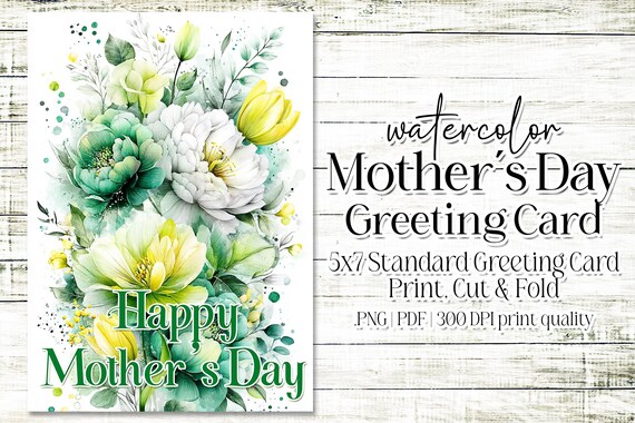 Happy Mother's Day Card - Card for Mom - Mother's Day Printable - 5"x7" - Greeting Card Printable - Watercolor Floral Printable Card
