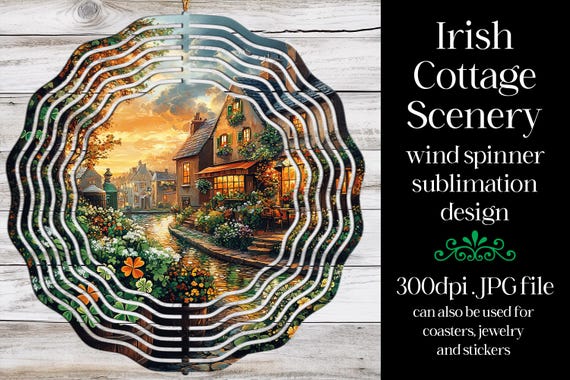 St Patrick's Day Wind Spinner | Irish Cottage Spinner |Sublimation St Patrick's Day | Irish Wind Spinner | Sublimation Wind Spinner | w5