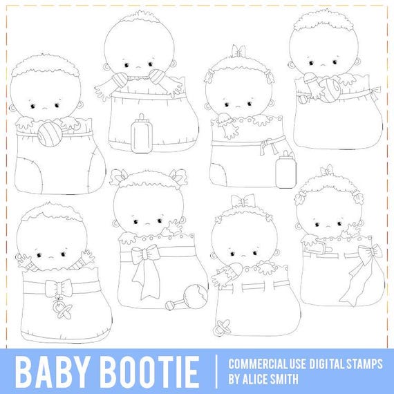 Baby Bootie Digital Stamp from Alice Smith, Baby Digi Stamps, Baby Bootie, Sublimation Baby, Infant, Baby in a Bootie, Baby Line Art,