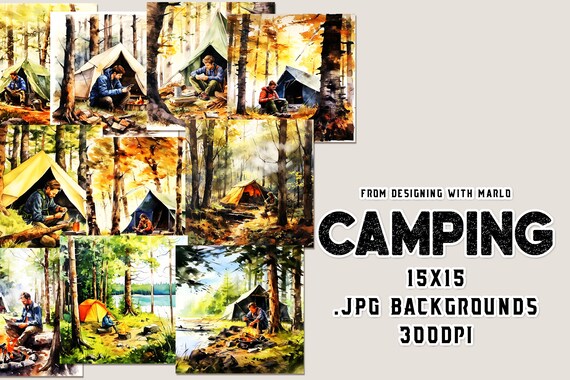 Camping Watercolor 15x15 Backgrounds, Watercolor Papers, Watercolor Backgrounds, Scrapbook Papers, Outdoors Backgrounds, Nature