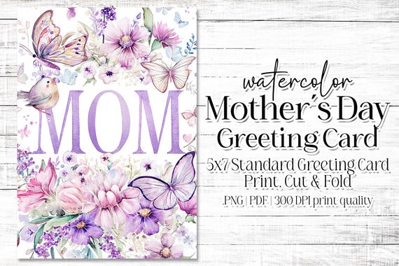 Happy Mother's Day Card - Card for Mom - Mother's Day Printable - 5"x7" - Greeting Card Printable - Watercolor Floral Printable Card