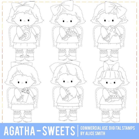 Agatha Angels Digital Stamps, Sweets Digital Stamps, Digi Stamps, Line Art, Coloring, Sublimation PNG, Alice Smith Digital Stamps, Cupcakes