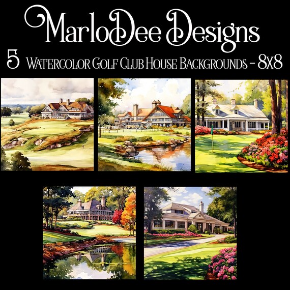 Golf Backgrounds, Father's Day, Sublimation, Watercolor Golf Club House Style Backgrounds, 8x8, Card Toppers, Watercolor Golfing, Golf Club