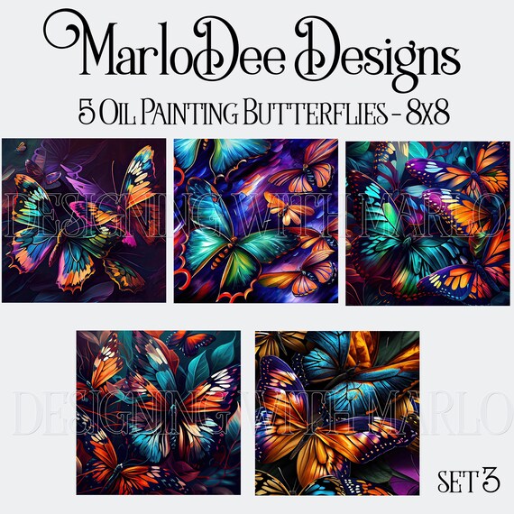 Butterflies, Butterfly, Butterfly Backgrounds, Sublimation Butterflies, Oil Painting Style Backgrounds, 8x8, Card Toppers - set 3
