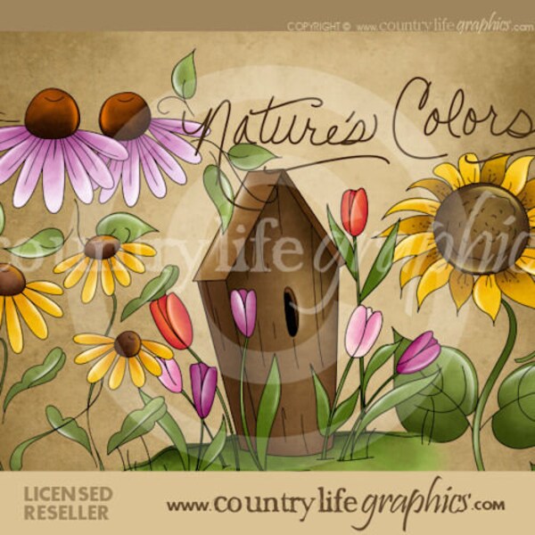 Natures Colors Collection, Flower png, Sunflower, Purple Flower, Birdhouse - Country Life Graphics