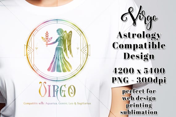 Virgo Compatibility PNG | Zodiac PNG | Sublimation Zodiac PNG | Astrology T-Shirt Design | Virgo Digital Download | Horoscope Virgo
