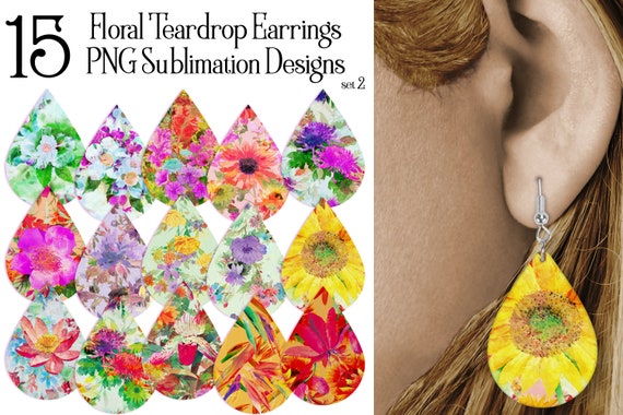 Floral Teardrop Earring .PNG Sublimation Designs, Flower Earrings, Daisy Earring, Rose Earring, Sublimation Teardrop Earring, Floral set 2