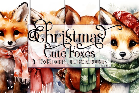 Christmas Fox Watercolor 15x15 Backgrounds, Christmas Foxes, Christmas Animal, Fox Backgrounds, Sublimation Fox, Sublimation Christmas