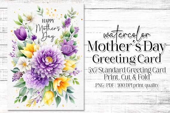 Happy Mother's Day Card - Card for Mom - Mother's Day Printable - 5"x7" - Greeting Card Printable - Watercolor Floral Printable Card