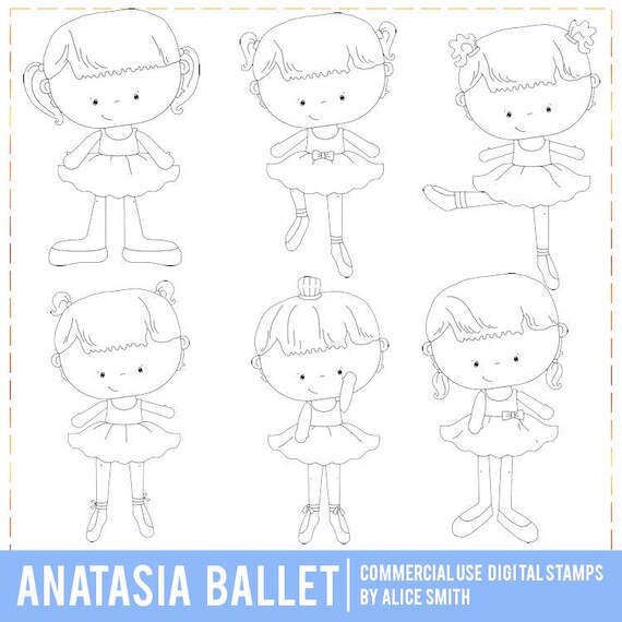Anatasia Ballet Digital Stamps, Ballerina Digital Stamps, Dancer Digi Stamps, Recital, Line Art