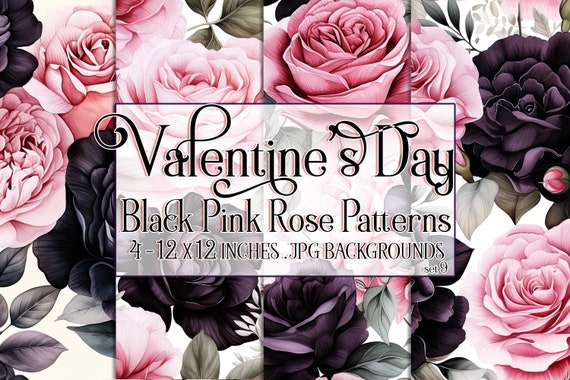 Valentine's Day, Romantic Valentine, Valentine Roses, Valentine Patterns, Flowers, Seamless Patterns, Black Roses, Pink Roses, Rose Pattern