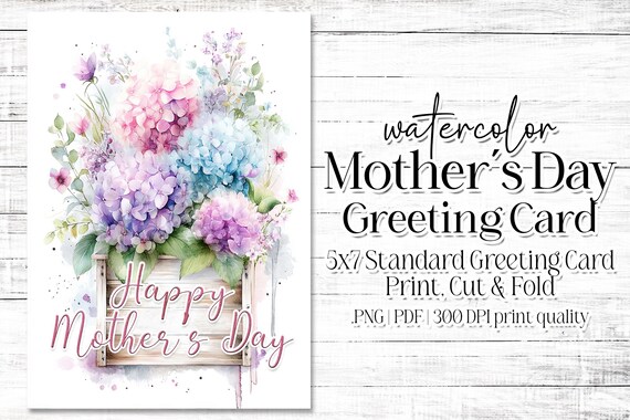 Happy Mother's Day Card - Card for Mom - Mother's Day Printable - 5"x7" - Greeting Card Printable - Watercolor Floral Printable Card