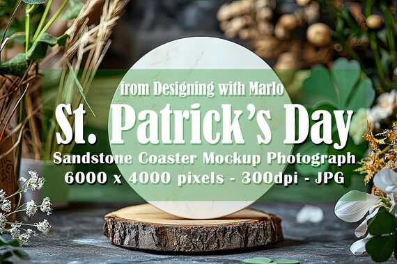 Sandstone Coaster Mockup, St Patrick's Day Mockup, Irish Mockup. St Patrick's Day Coaster, Irish Stock Photo, Coaster Photograph, p8