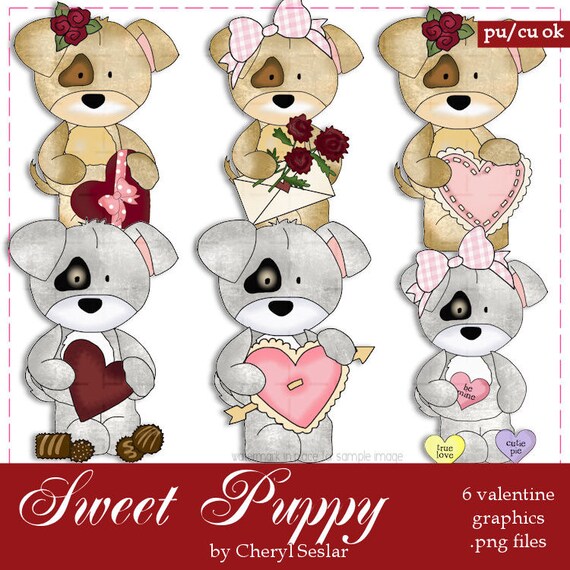 Sweet Little Puppy Valentine Clip Art by Cheryl Seslar