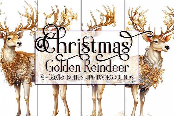 Christmas Golden Reindeer Watercolor 15x15 Backgrounds, Christmas Reindeer, Christmas Deer, Gold Deer, Beautiful Deer, Sublimation Reindeer