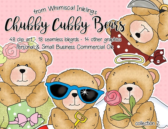 Chubby Cubby Teddy Bear Clip Art - Angel Bear - Girly Bear - Easter Bear - Pirate Bear - Summer Bear - Chef Bear - French Bear