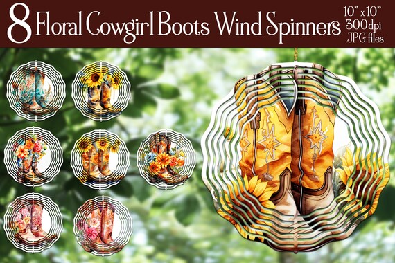 Cowgirl Boots with Flowers Wind Spinner Sublimation | Boots and Flowers Wind Spinners | Sunflower Wind Spinner | Sublimation Wind Spinners