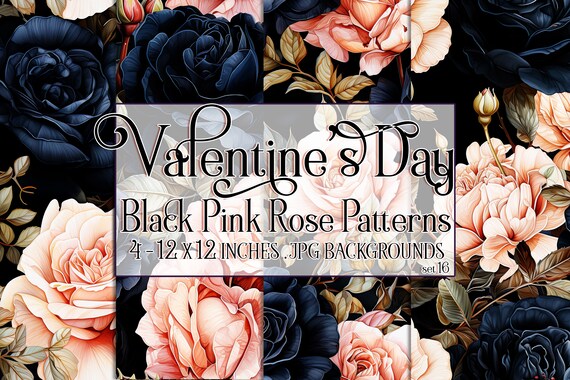 Valentine's Day, Romantic Valentine, Valentine Roses, Valentine Patterns, Flowers, Seamless Patterns, Black Roses, Pink Roses, Rose Pattern