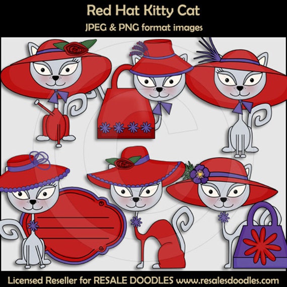 Kitties Wearing Hats - Cat Clipart - Kitty Graphic - Cute Cat - Dressup Cat - Red - Scrappin Doodles