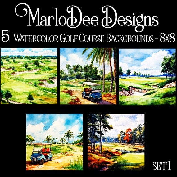 Golf Backgrounds, Father's Day, Sublimation, Watercolor Golf Course Style Backgrounds, 8x8, Card Toppers, Watercolor Golfing, Golf Course