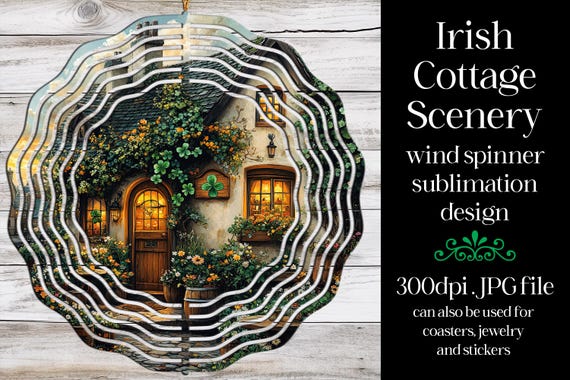 St Patrick's Day Wind Spinner | Irish Cottage Spinner |Sublimation St Patrick's Day | Irish Wind Spinner | Sublimation Wind Spinner | w4
