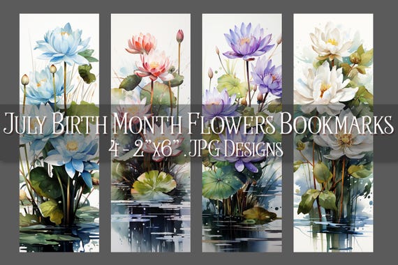 July Bookmark, Water Lily Printable Bookmark, Summer Bookmark, Printable, Floral Bookmark, Sublimation, July Birthday Gift Idea