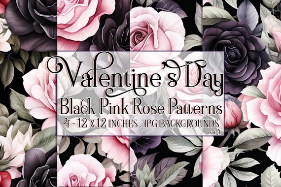 Valentine's Day, Romantic Valentine, Valentine Roses, Valentine Patterns, Flowers, Seamless Patterns, Black Roses, Pink Roses, Rose Pattern