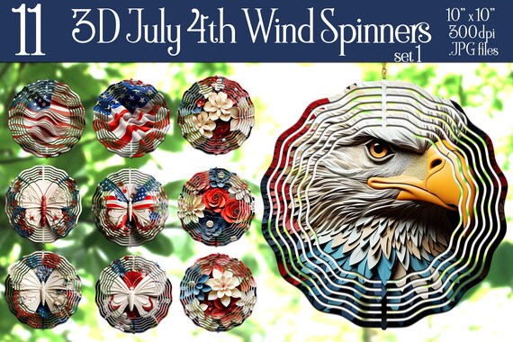 July 4th Wind Spinner Sublimation | 3D Wind Spinner | 3D July 4th Wind Spinner | Sublimation Wind Spinner | Wind Spinner Fourth of July