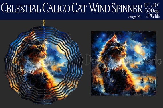 Celestial Calico Cat Wind Spinner Sublimation | Calico Cat Wind Spinner | Digital Design Wind Spinner | Sublimation Wind Spinner